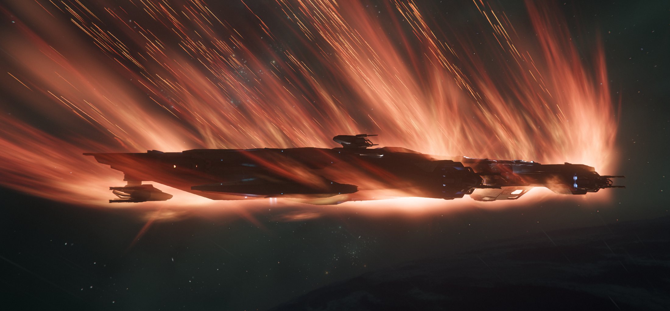 Hammerhead flying through a fiery atmospheric burn